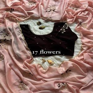 VASTRA COTTAGE Elegante Saree de Seda Rangoli con Doble Capa, Borde Cutdana Arco, Trabajo Moti Resham Butta y Blusa de Terciopelo Elegante - Product Image 4