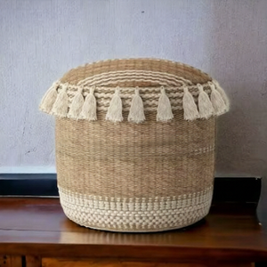 Eco-Friendly Handwoven Round Natural Jute Lightweight Home Pouf <b>Stool</b> Ottoman Inlay Bone Console Handmade Rattan Round Ottoman - Product Image 4