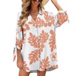 Camisa Hawaiana Personalizada para Mujer con Estampado de Hojas de Ulu, Estilo Casual Hawaiano, Proveedor de Moda Bajo Demanda, Vestido Elegante de Verano - Product Image 3