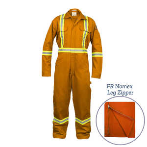 Combinaison haute visibilité haute visibilité résistant aux flammes FR avec fermeture à glissière pour les jambes 88% C/12% N Petits vêtements de sécurité orange - Product Image 1