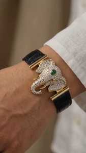 Luxury Gold Elephant Bracelet <b>Watch</b> with Lab Grown <b>Diamond</b> and Emerald Eye Round Brilliant Cut IGI Certified - Product Image 6