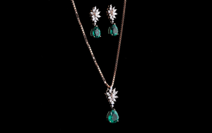 Luxury Lab Grown Marquise Round Brilliant Cut Lab <b>Emerald</b> Diamond Pendant with Earring <b>Set</b> | Floral Drop <b>Jewelry</b> <b>Set</b> for Women - Product Image 2