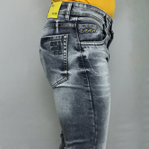 Jeans gris stretch de qualité supérieure pour hommes, best-seller, taille mi-haute, marque Gex. - Product Image 3