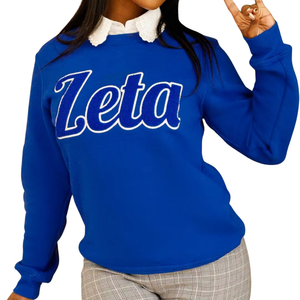 Zeta Phi Beta Chenille Hiver/Automne Imprimé sur le devant Femme Bleu Zeta Script Lettres grecques Sororité Décontracté 100% Coton - Product Image 6