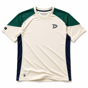 T-shirt de performance personnalisé en coton à manches courtes pour le pickleball, avec empiècements émeraude aux épaules et inserts bleu marine - Product Image 2