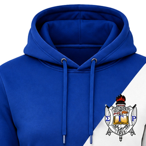 Sudadera con capucha para mujer, personalizada, azul real y blanca, con 2 paneles cruzados, estilo color block, con cordón, informal, para hermandades griegas - Product Image 6