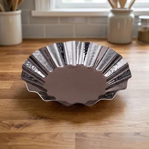 Metal Silver <b>Chocolate</b> Tray Platter Featuring An Intricate Textured Fluted Rim And A Sleek High <b>Shine</b> Mirror Polished Base - Product Image 6
