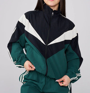 Color Block Windbreaker <b>Jacket</b> With Stand Collar Zipper Closure Sporty Style Unisex Polyester Autumn Wear - Product Image 1