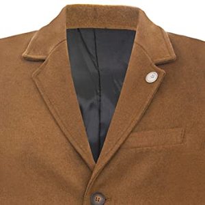 Men's Brown Woolen Double Breasted Long <b>Overcoat</b> With Belt Turn-down Collar Solid Color Autumn Winter Outerwear - Product Image 5