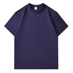 Camiseta de Algodón Azul Sólido para Hombre, Diseño Vintage, Cuello Redondo, Manga Corta, Corte Regular, Informal, Lisa, Transpirable - Product Image 3