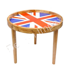 ถาดเสิร์ฟตกแต่ง โต๊ะวางของกันลื่น ฐานสามขา ถาดไม้สำหรับอาหาร ชา กาแฟ ลายธงชาติอังกฤษ ดีไซน์ทันสมัย - Product Image 1