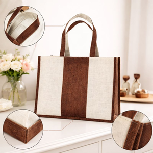 Bolsa de Compras de Yute de Dos Tonos Personalizada con Asa Propia, Bolsa de Supermercado Reutilizable Económica con Impresión de Logotipo Personalizado al por Mayor - Product Image 4