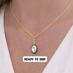 Collier pendentif ovale tendance en moissanite 5 carats, en argent 925 plaqué rhodium noir, idéal pour cadeau de mariage pour elle - Product Image 4