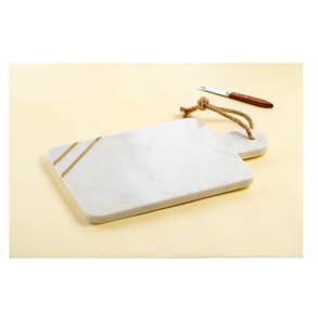 Tabla de cortar de mármol con lazo de cuerda, detalles de latón, forma rectangular, logotipo personalizado - Product Image 1