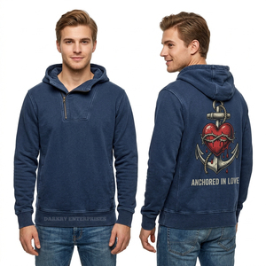Sudadera con capucha y cremallera completa de peso pesado, estilo streetwear, negra personalizada con efecto lavado al carbón, con estampado gráfico de ventana de vitral de rosas - Product Image 4