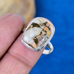 Natural Orange Copper Calcite <b>Cushion</b> Shape Gemstone <b>Ring</b> 925 Sterling Silver <b>Ring</b> - Product Image 3