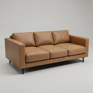 Sofá de Cuero Vacuno Genuino de Estilo Moderno de Mediados de Siglo, Sofá de Cuero Marrón de 3 Plazas, Diseño Elegante para Muebles de Sala de Estar - Product Image 1