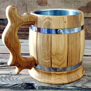 Jarra de Cerveza de Madera Estilo Barril, con Inserto de Acero Inoxidable, Hecha a Mano, Rústica, para Pub o Restaurante, con Logotipo Personalizado - Product Image 3