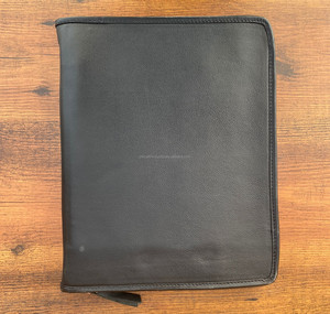 New A4 Size Hand <b>Tooled</b> Genuine Leather Certificate Holder Cowhide Multifunctional Portfolio With Zippered Closure & Ring Binder - Product Image 4