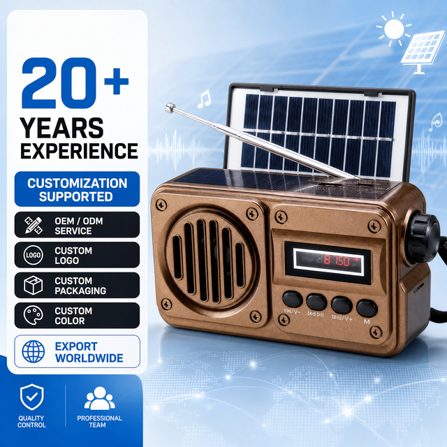 RAISENG R-49BT R-49BTS Factory OEM Solar Powered FM Radio USB TF MP3 Player Digital Display Rechargeable Portable Radio