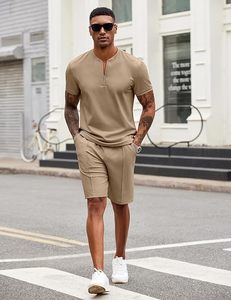 Men's Summer Casual Solid Color <b>Knitted</b> Breathable Shorts <b>Set</b> Spandex Polyester Two Piece Outfit - Product Image 4