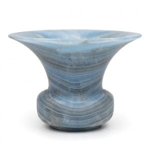 Jarrón de Flores de Ónix Azul Cielo Premium con Borde Ancho, Macetero de Piedra Natural con Vetas, Urna Lujosa para Sala de Estar o Aparador - Product Image 1