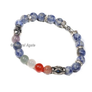Bracelet 7 Chakras en Pierre de Lave avec Hamsa - Pierre Précieuse Naturelle en Gros - Product Image 4