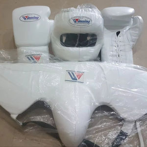 Guantes de Boxeo Profesionales de Cuero Vacuno con Cordones, Barra Nasal, Protector Facial Completo, Protector Inguinal, Personalizables para Sanda - Product Image 1