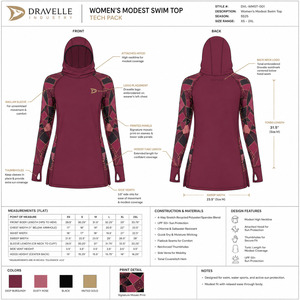 Quick Dry Breathable Modest Swim <b>Tunic</b> Hooded Long Sleeve UPF 50 Islamic Beachwear Top Custom 1 Piece Front - Product Image 5