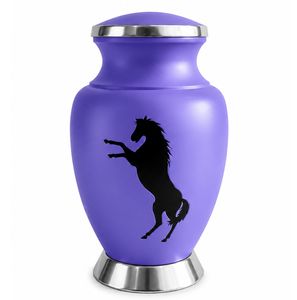 Urna Funeraria Ecológica y Duradera de Estilo Americano con Grabado de Caballo Morado y Negro y Banda Dorada para Guardar Cenizas Humanas - Product Image 2