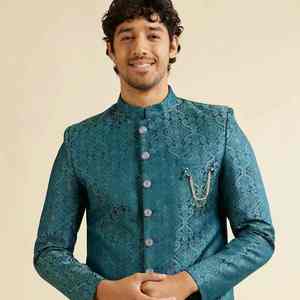 Salwar Kameez de Boda para Hombre con Bordado Intenso, Traje Real Indio Pakistaní Dulha, Sin Arrugas, Protección Solar - Product Image 4