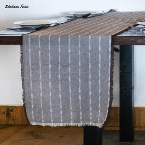 Café coton chemin de Table pour Restaurant ivoire Dobby coureur auto frange chemin de Table rayure tissé à la main tapis de Table - Product Image 4