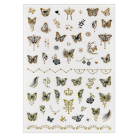 Autocollant décoratif 3D auto-adhésif en PE avec motif papillon estampé or, 88x122mm, haute qualité, CMYK+Blanc, pour ongles