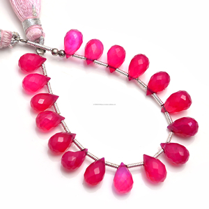 Perles de pierres précieuses en forme de larme à facettes en calcédoine rose naturelle 8x6mm-9x6mm brin de pierres précieuses de 4 pouces pour la fabrication d'articles de bijoux - Product Image 1