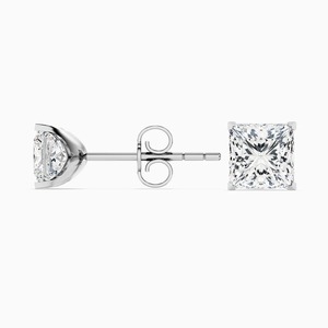 Boucles d'oreilles clous unisexes solitaires en diamant de laboratoire taille princesse 2 carats, or blanc 14 carats, luxe, pour fiançailles, mariage, fête, cadeau, haute joaillerie - Product Image 2