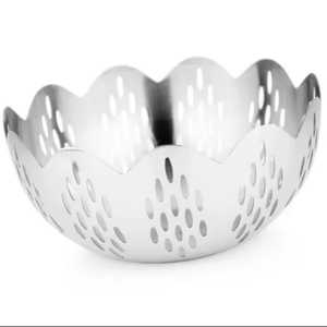 Corbeille à fruits, panier à pain, plateau de service en acier inoxydable de luxe, perforé, à bord festonné, design zen asiatique, léger - Product Image 4