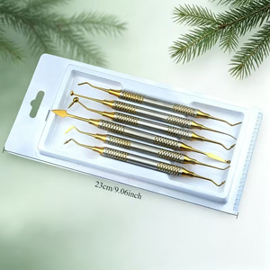 Kit d'instruments dentaires 6 pièces en acier inoxydable, outils de restauration à poignée moletée, instruments chirurgicaux manuels de classe I, 23 cm - Product Image 1