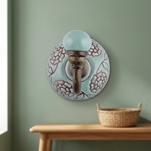 Handmade Ceramic Metal Wall <b>Hook</b> with <b>Plant</b> Pattern Vintage Style Single <b>Hook</b> Multifunction Beads Art CIH 132 Drill Installation - Product Image 3