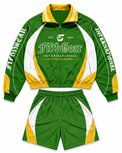 Conjunto cortavientos de 2 piezas, conjunto de pantalones cortos verde, amarillo y blanco, chaqueta deportiva y pantalones cortos de corte regular para todas las estaciones, a prueba de viento para mujeres y hombres. - Product Image 5