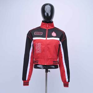 Veste de survêtement personnalisée de qualité supérieure avec logo, coupe courte, rouge et noir, fermeture éclair, style universitaire, pour femmes - Product Image 4