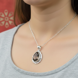 Colgante de Cuarzo Ahumado Natural en Forma de Pera, Plata de Ley 925, Hecho a Mano, Estilo Vintage, con Engaste de Filigrana, Joyería en Forma de Lágrima, Regalo para Mujer, Unisex, Mamá - Product Image 2