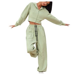 Ensemble deux pièces décontracté pour femme : sweat à capuche zippé en coton et pantalon, coupe courte et ample, style streetwear sportif - Product Image 1