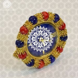 Charm Jewells Vintage Stainless Steel <b>Mechanical</b> Movement Auto Date Wall <b>Clock</b> Analog Dial Blue Face Red Blue Beads Gold Frame - Product Image 2