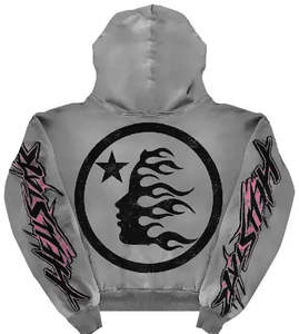 Hoodies zippés en polaire pour hommes Hiver 2026, style Y2K, impression DTG personnalisée, effet vintage vieilli, délavé à l'acide, décoloré soleil, avec strass - Product Image 2