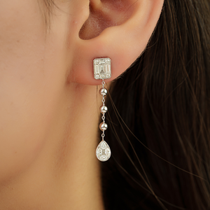 ODM OEM Customized Design Mixed Shape Diamond 14K Real White Gold <b>Dangle</b> <b>Earrings</b> Wedding Sparkle Jewelry Bridesmaid Gift - Product Image 2