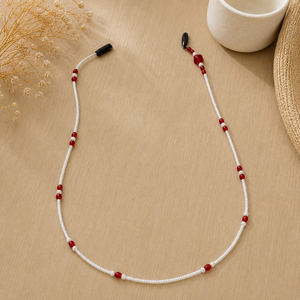 Chaîne de lunettes perlée rouge et blanche, sangle de cou flexible pour femmes, support de lunettes de soleil, accessoire de retenue pour lunettes - Product Image 3