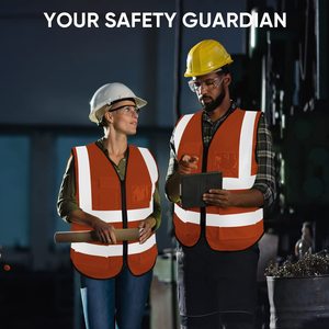 Multiple Pocket Reflective Safety Vests <b>for</b> Men Women High Visibility Vest Mesh Fabric <b>Construction</b> Safety Apparel Work Vest - Product Image 5