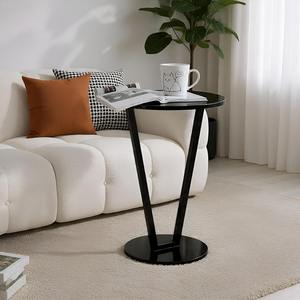 Table d'appoint ronde moderne en métal, table de chevet de luxe pour salon, chambre, balcon, petite table basse design, table de bar noire - Product Image 6