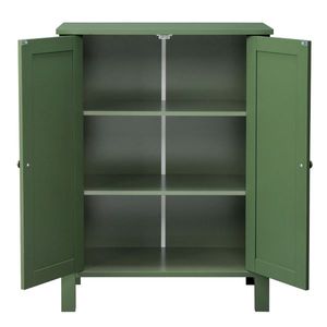 Meuble-lavabo double porte en MDF vert forêt 60*30*80cm peint à rayures verticales - Product Image 3