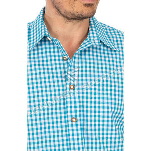 Chemise à carreaux en coton pour homme, turquoise et blanc, à manches courtes, col boutonné, poche poitrine, style décontracté bavarois pour l'Oktoberfest - Product Image 5